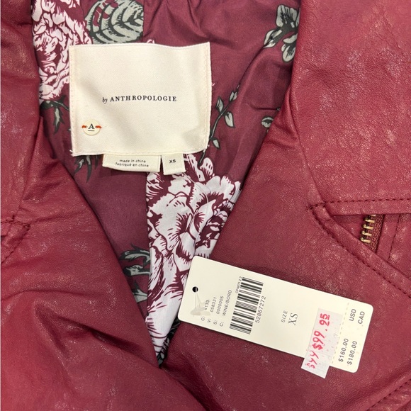 NWT Anthropologie Petula Puff Sleeved Moto Jacket, wine color, XS - Picture 5 of 6